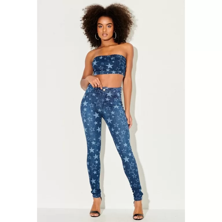 Calça Jeans Feminina Skinny Estrelas Planet Girls