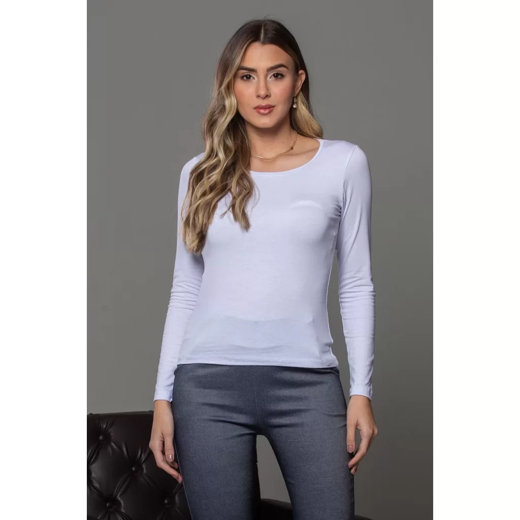 Blusa Básica Manga Longa Zipituka 302 Branca
