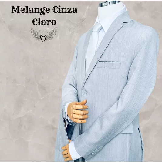 Terno Slim Completo Paletó e Calça Cinza Claro P