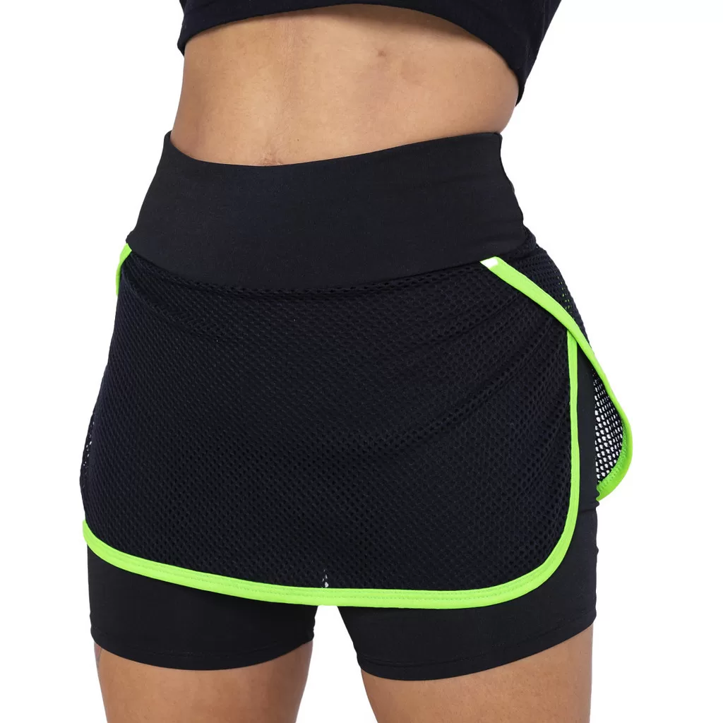 Shorts Saia Para Ginastica Academia Tenis Praia Cintura Alta Suplex Fitness