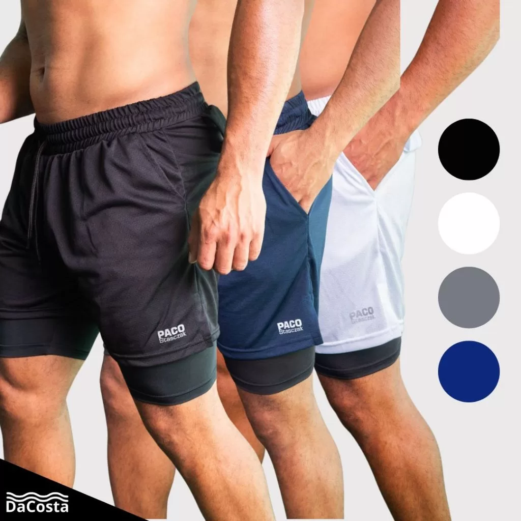 Kit 3 Shorts Academia 2em1 Dry Fit Masculino Bolso pra Celular e ProteçãoUv Bermuda de compressão