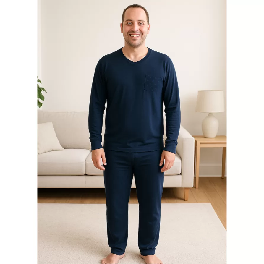 1 Conjunto de Pijama Masculino Adulto Manga Longa Calça em Malha Confortavel Inverno