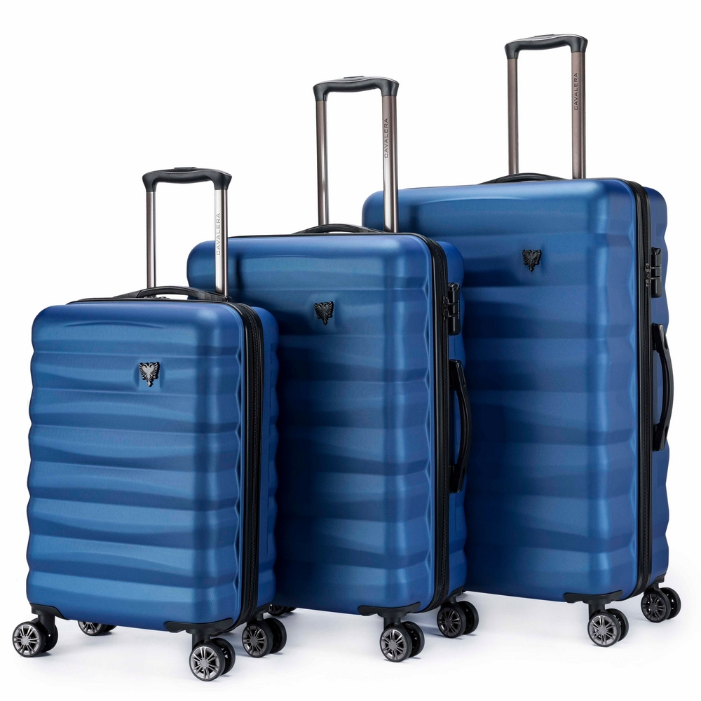 Kit Mala Cavalera Viagem Reforçada Azul rodas 360°