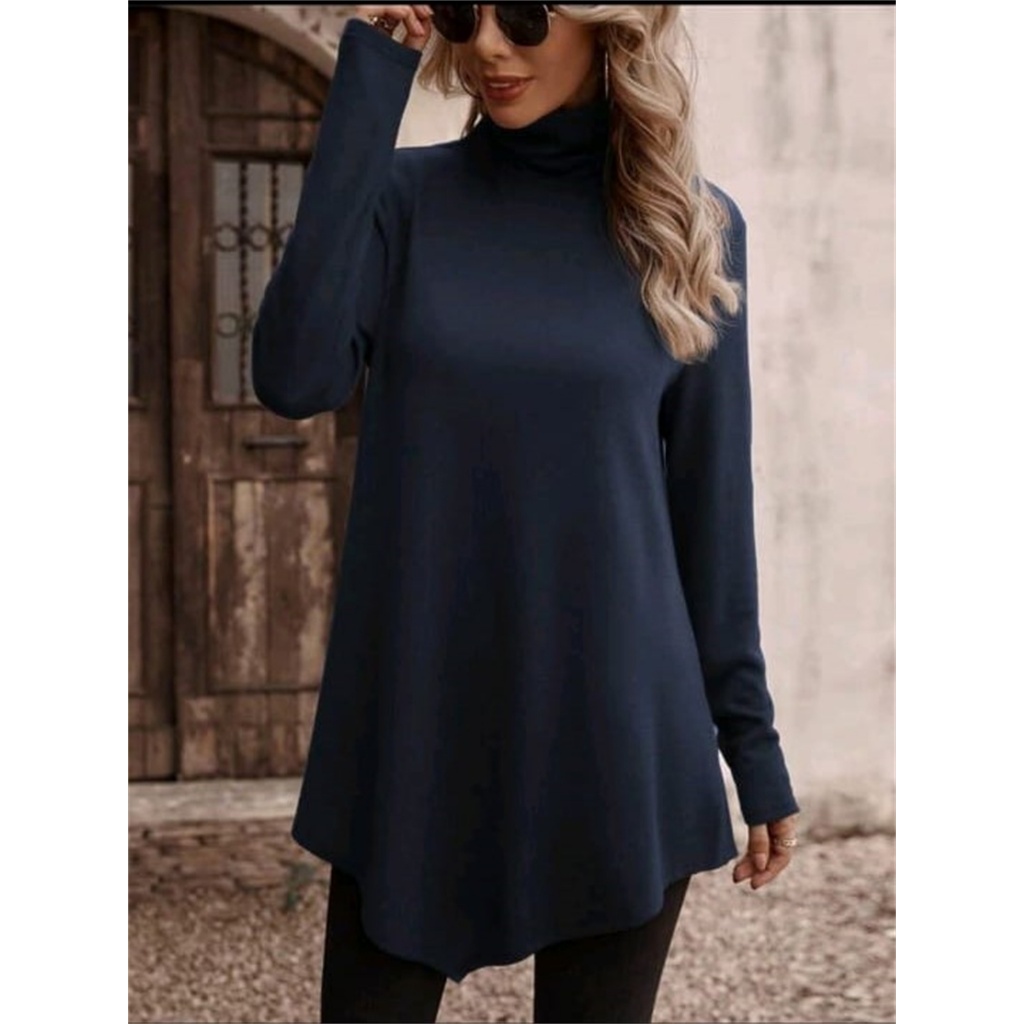 Vestido Modal  Feminina de invermo Gola Alta sueter blusa manga longo