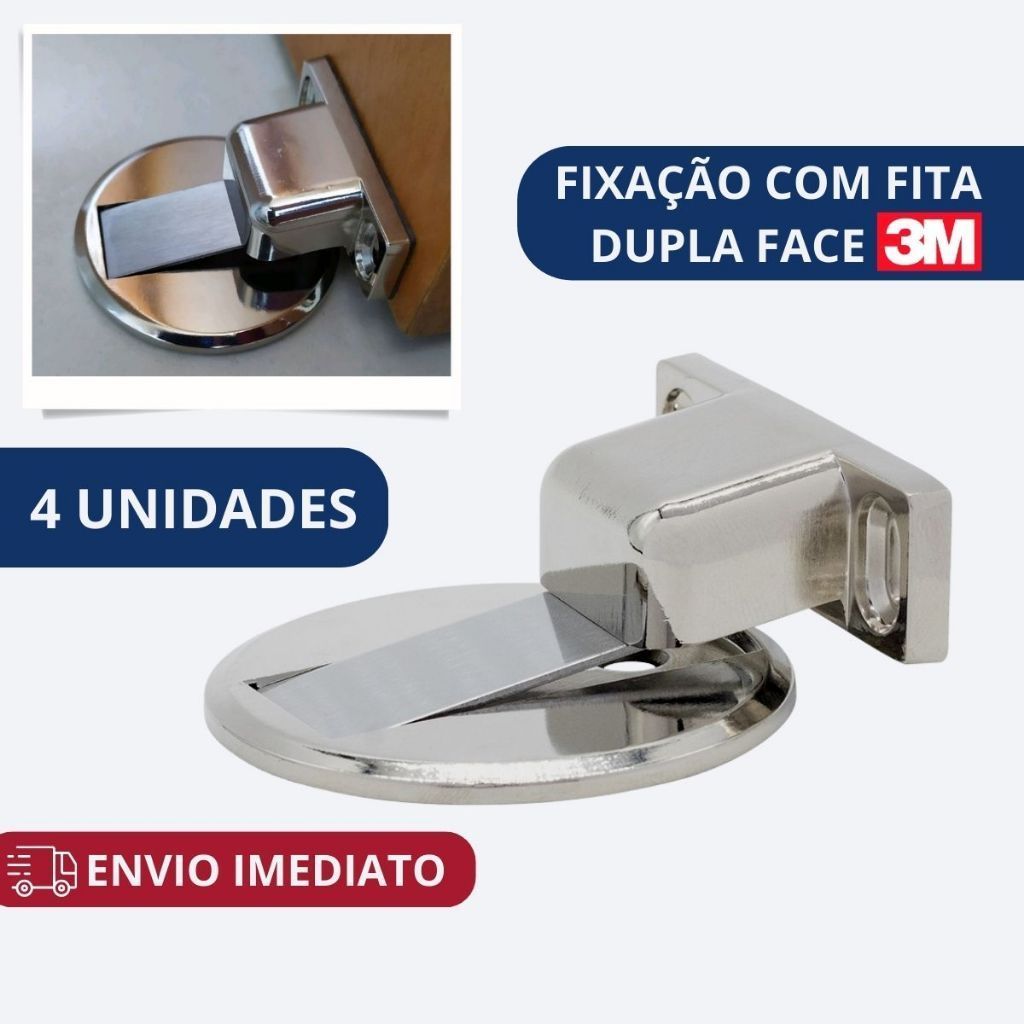 Kit 1/2/4 Prendedor de Porta Magnético Slim Cromado