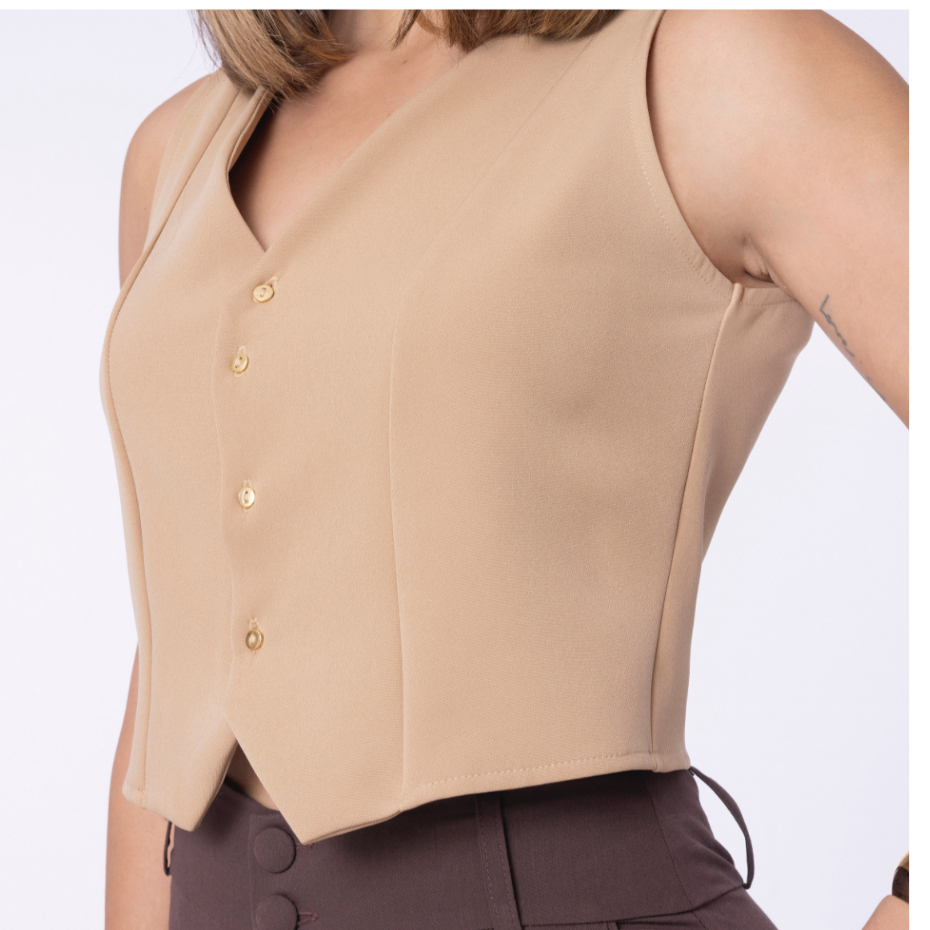 Colete De Alfaiataria Bege Botões Metal Mulher Brasil