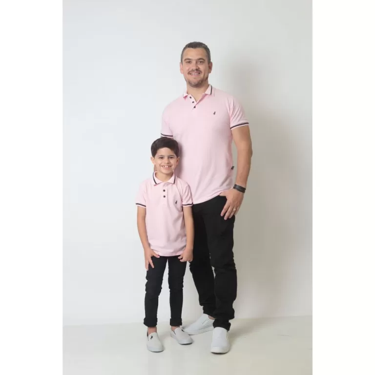 Kit pai e filho camisas polo rosa amor