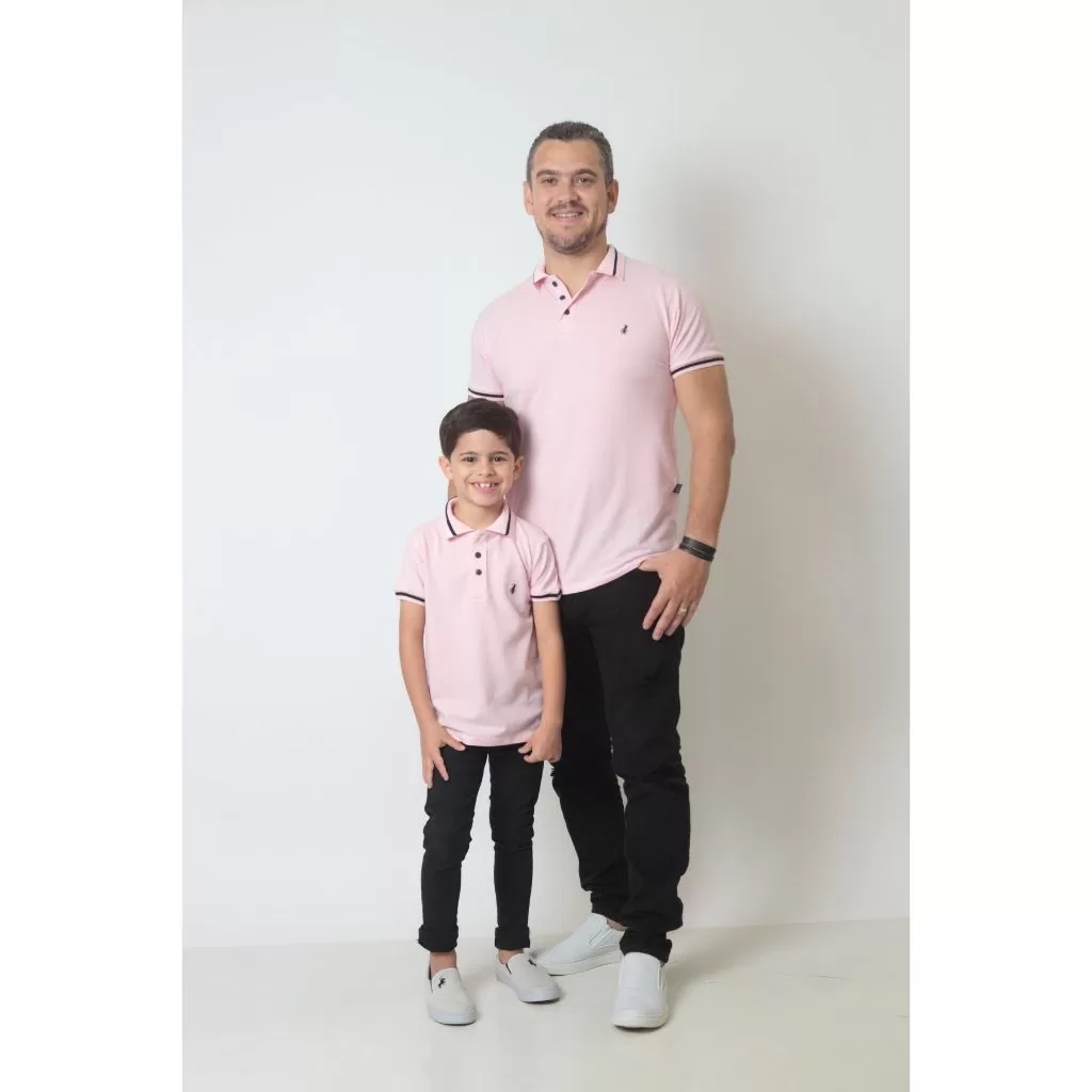 Kit pai e filho camisas polo rosa amor