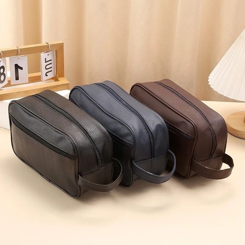 Necessaire Organizadora Bolsa de Mão em Couro Sintético Espaçosa Ideal para Viagem e Uso Diário