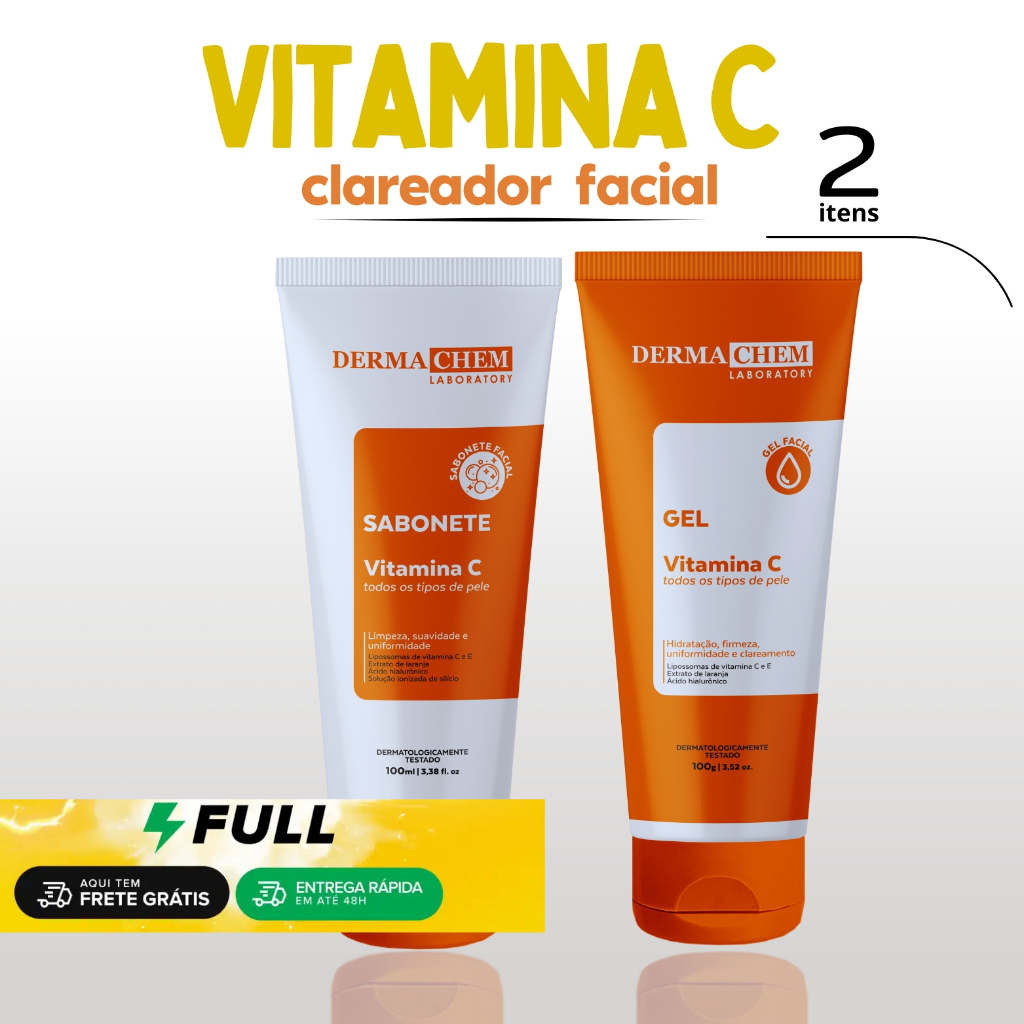 Kit  Vitamina C e Antissinais com  Sabonete Facial e  Gel Anti Idade  para todos os tipos de Pele