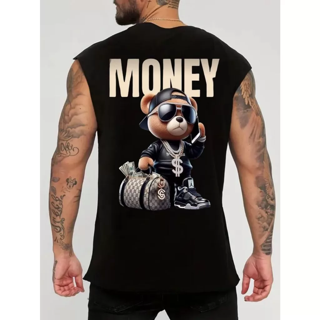 Camiseta Regata Oversized Urso Malote Streetwear Sport Ajuste Amplo e Confortável Casual