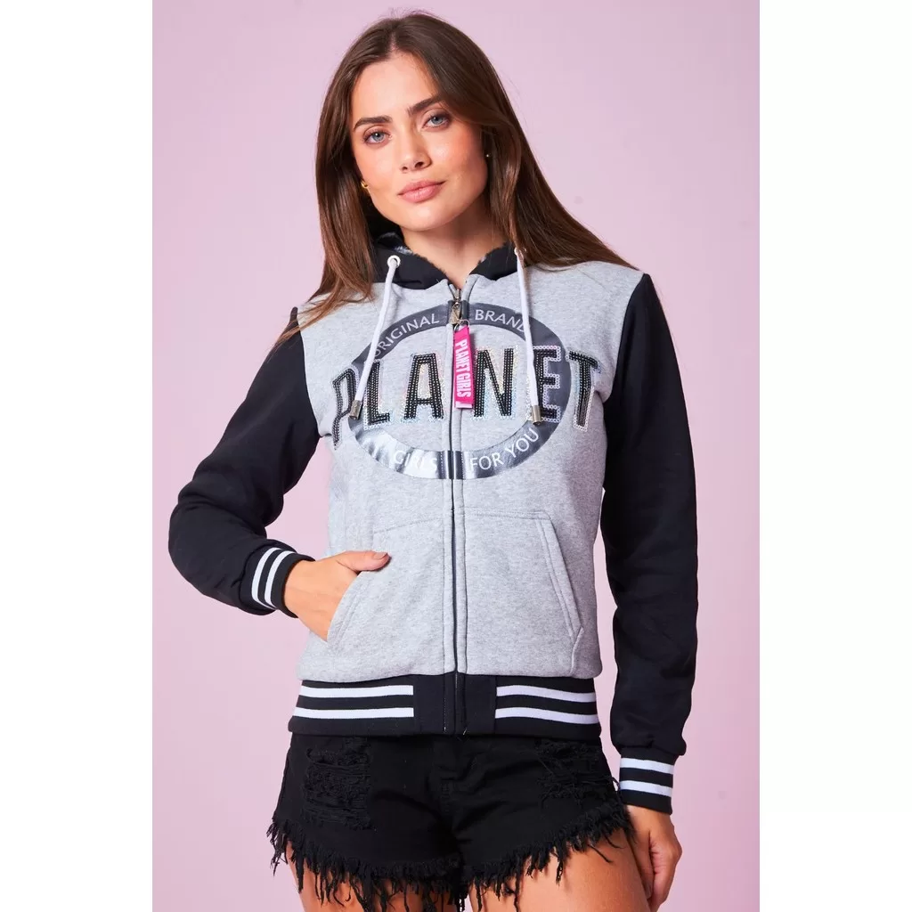 Moletom Dupla Face Original Brand em Paetê Planet Girls Cinza Claro