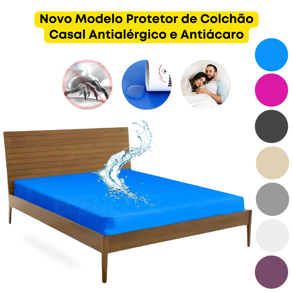 Capa Para Colchão Impermeável Protetor de Cama Casal Antialérgica e Antiácaro Protetor Anti Mofo