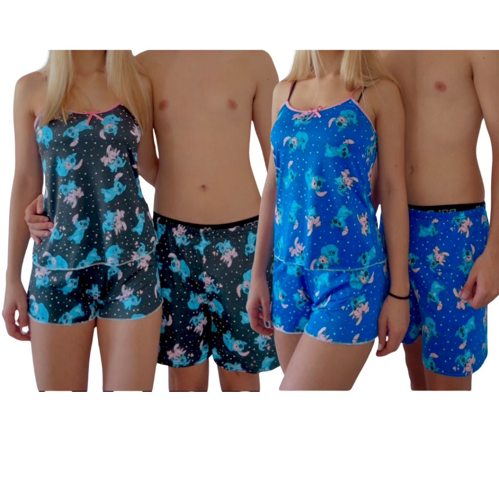 Kit Pijama Casal Feminino E Masculino Samba Baby Doll Canção Namorados