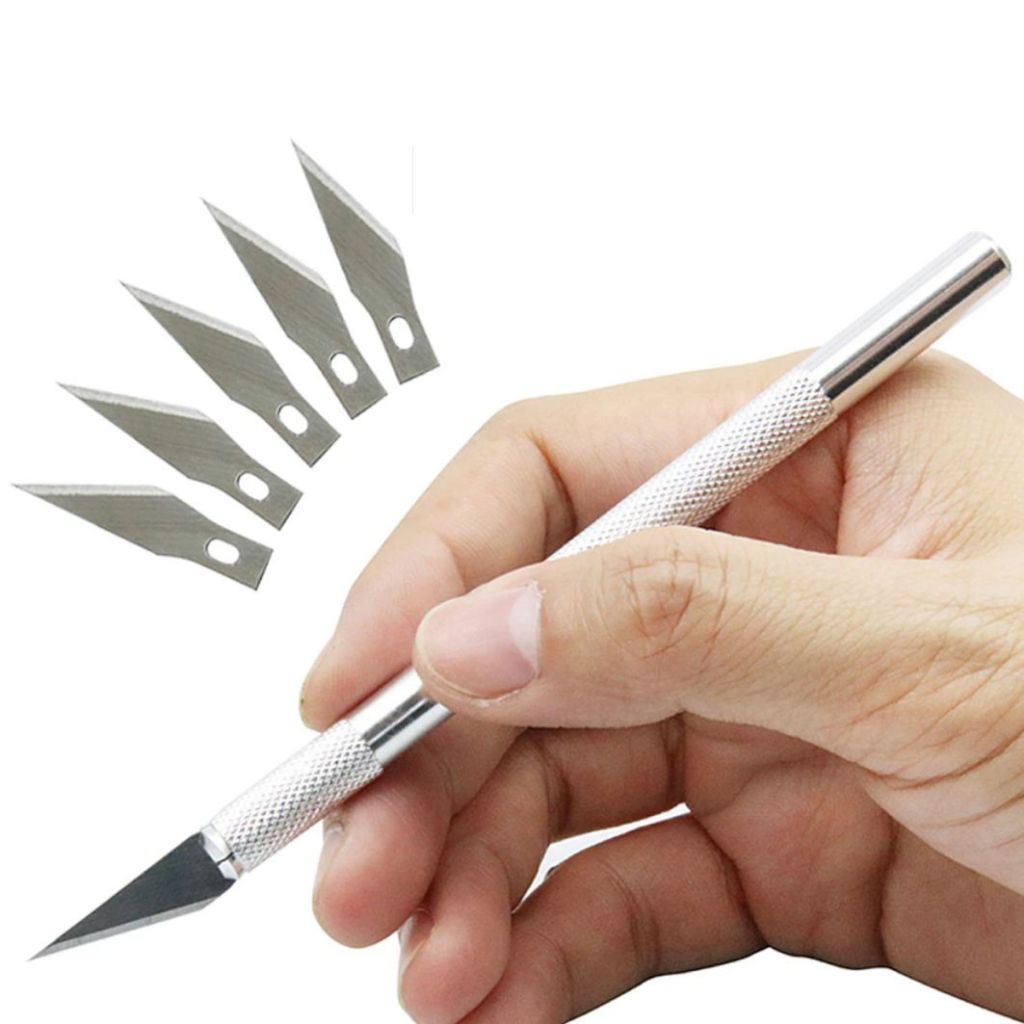 Estilete de Precisão Corte Bisturi em Alumínio Aço Inoxidável 6 Lâminas Faca Artesanato