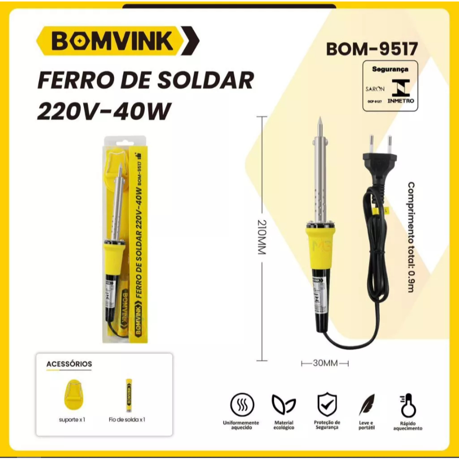 Kit Ferro De Solda Soldador + Estanho + Suporte Profissional 40w Bomvink