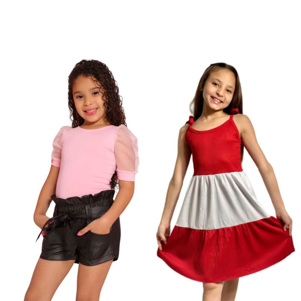 Conjunto Body de Tule + Short Couro e Vestido 3 Marias para Meninas