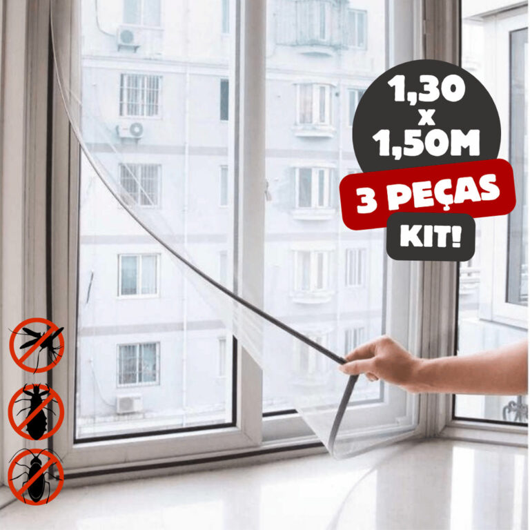 Kit 3 Tela Mosquiteiro Janela 130x150cm Removível