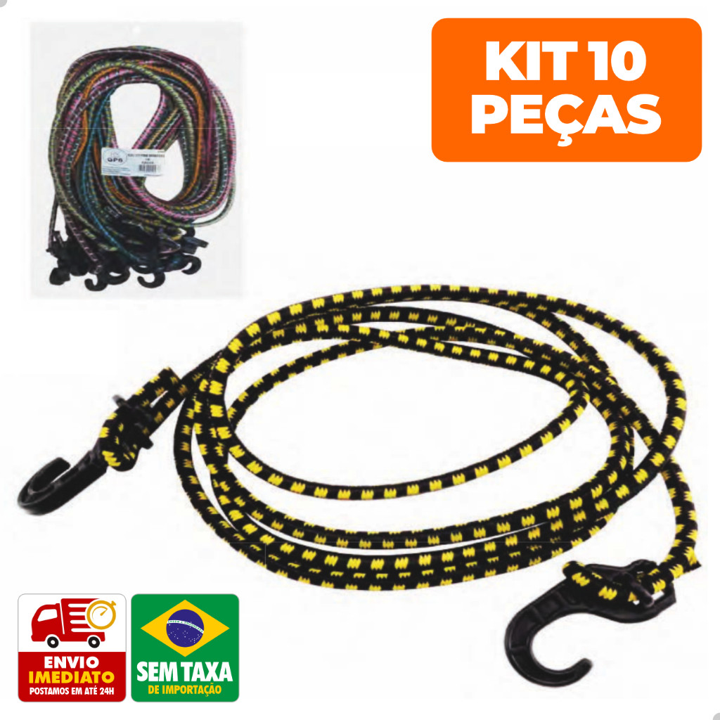 Kit 10 Elásticos Bagageiro Ponta de Plastico 2 Metros Moto Bagagem Mala GP4068