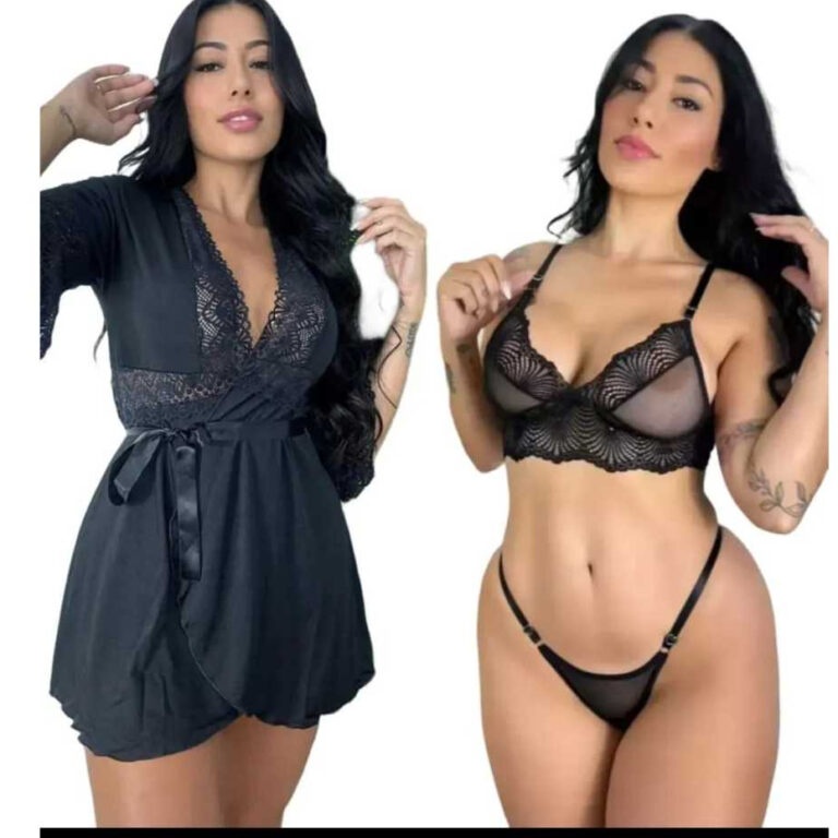 Kit robe com conjunto de tule calcinha e sutiã se