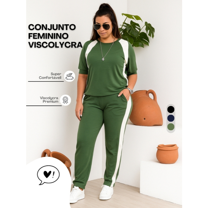 Conjunto Feminino Luxo Malha Viscolycra Calça Jog