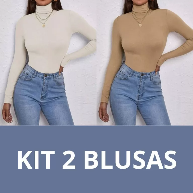 Blusa Manga Longa Canelada Feminina Body Bory Kit 