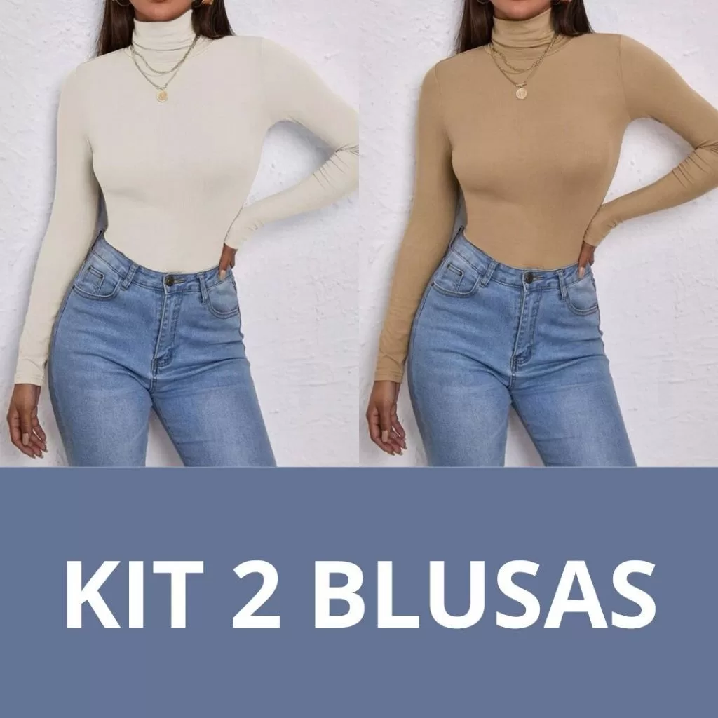 Blusa Manga Longa Canelada Feminina Body Bory Kit C/2 Unidades