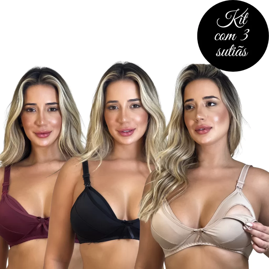kit 3 Sutiã Para Amamentação em Microfibra de Poliéster pós parto maternidade tic tac
