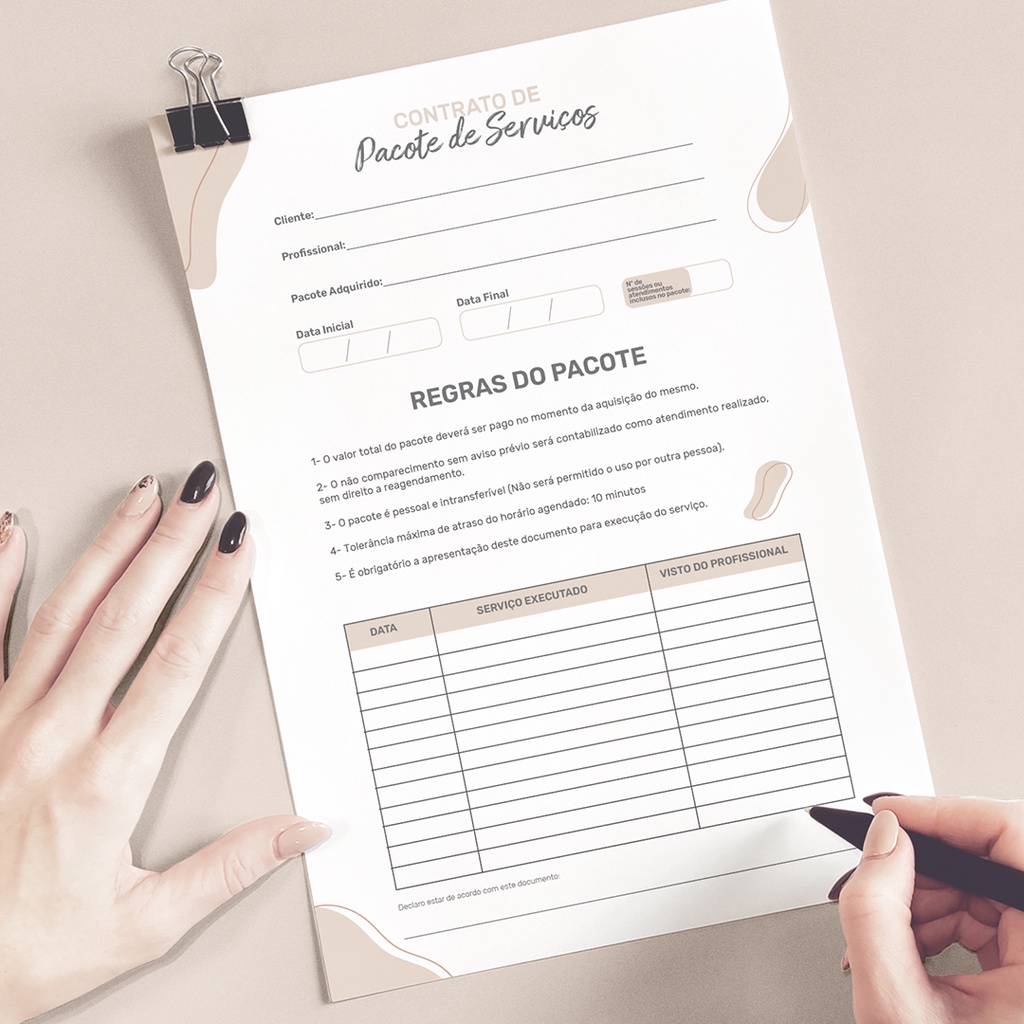 Contrato Pacote Serviços – Manicure / Estética / Depilação / Banho e Tosa / Salão / Massoterapia / P