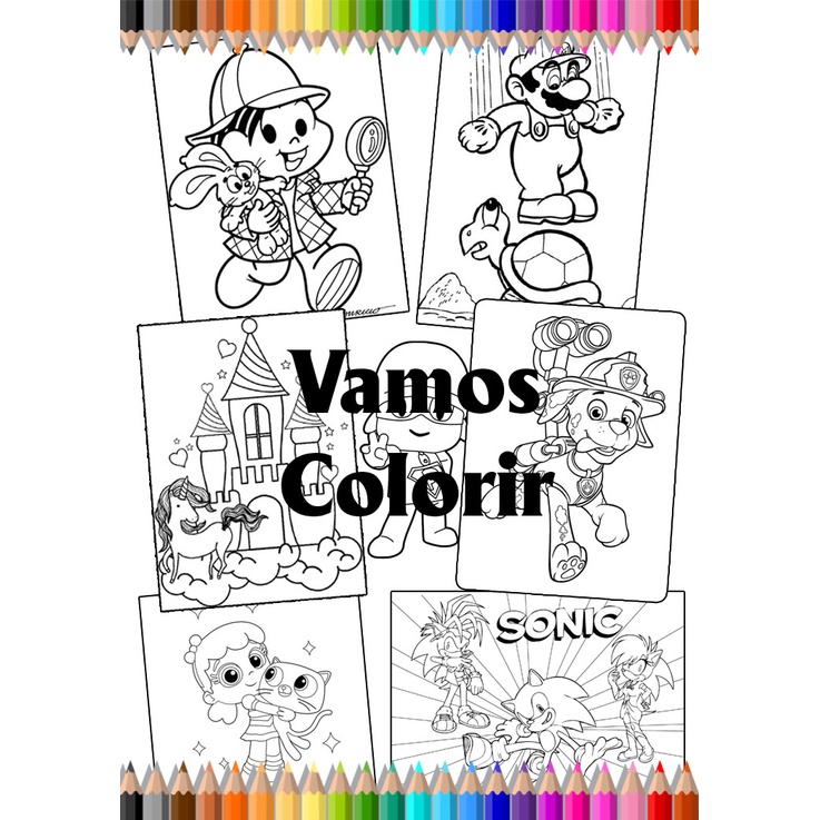 Kit com 30 Desenhos Variados Para Colorir Tamanho 