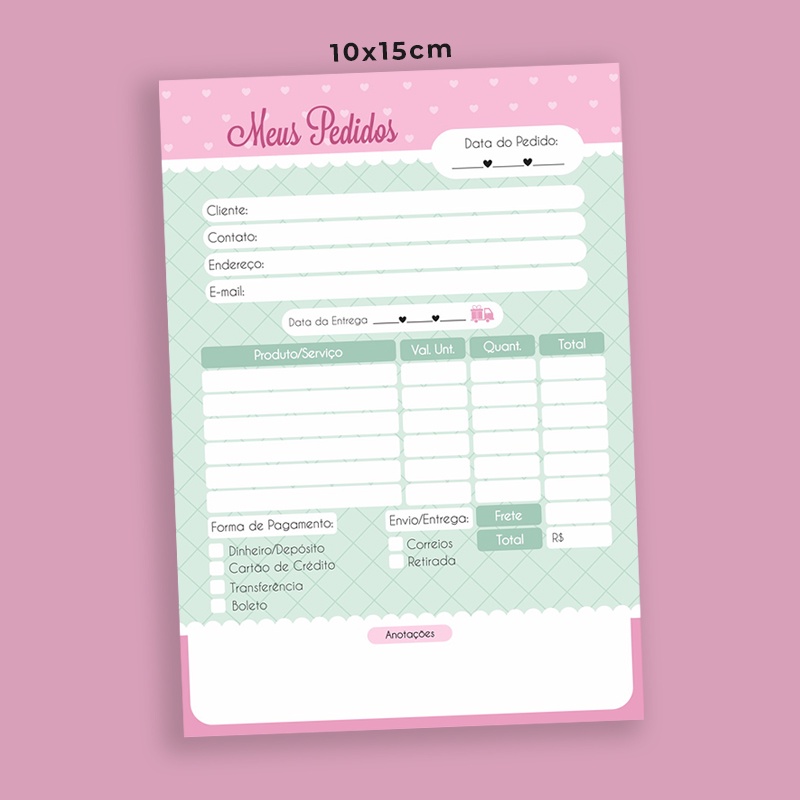 Bloco de pedidos 10x15cm Coloridos