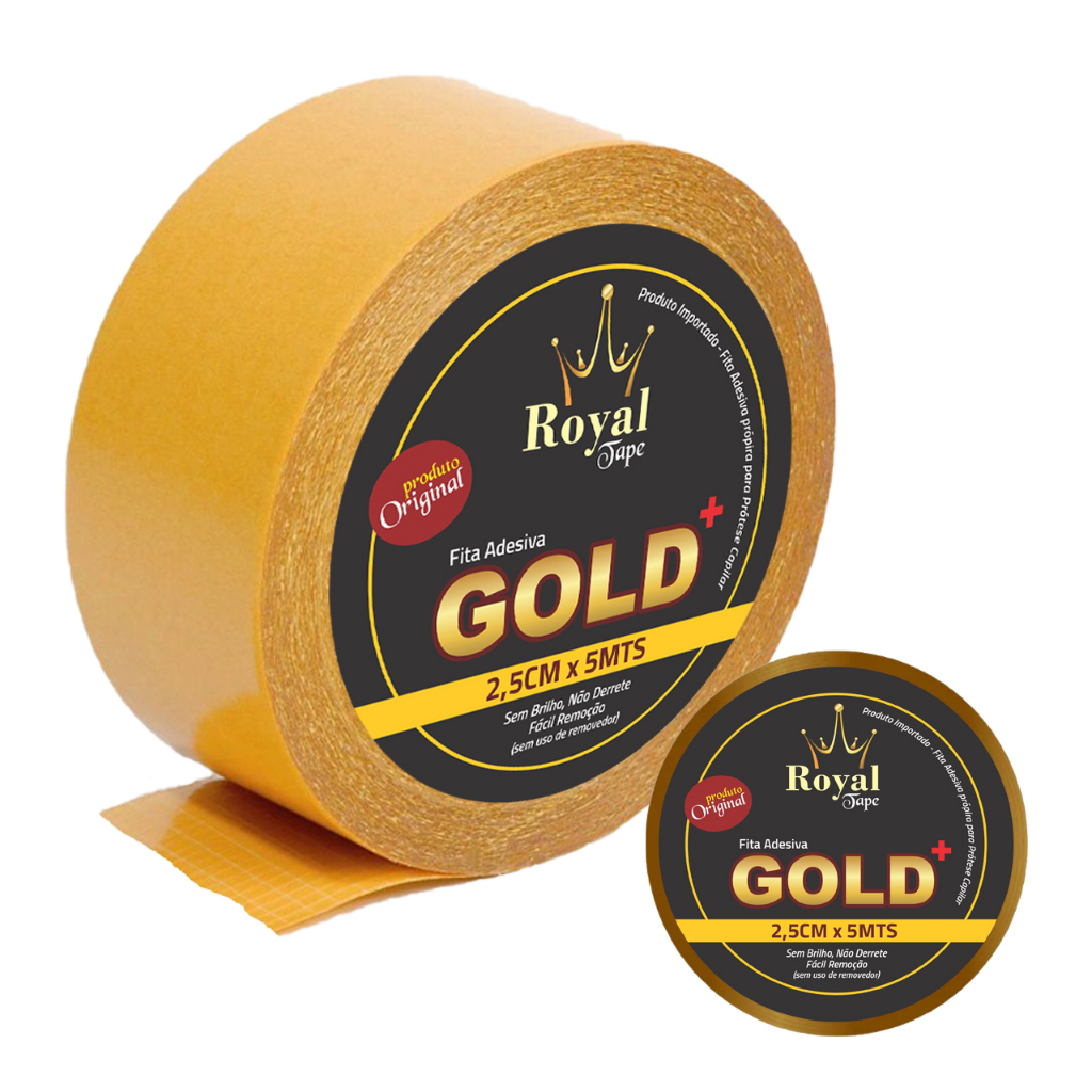Fita Royal Tape Gold Pro 2,5cm x 5mts Protese Capilar Dupla Face Premium Peruca Prova Dagua Full Lac
