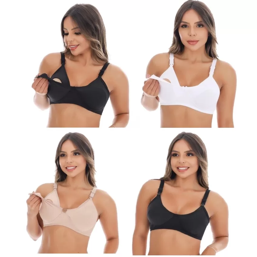 Kit 4 Sutiã Reforçado Amamentação Microfibra Lingerie Gestante Pós Parto Soutien