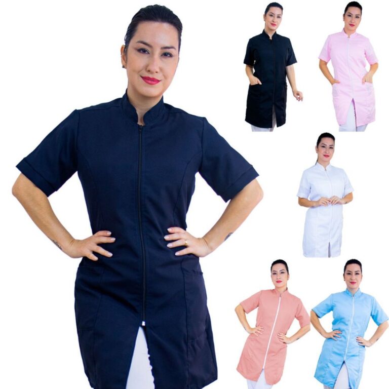 Jaleco Feminino Manga Curta Oxford Acinturado Com 