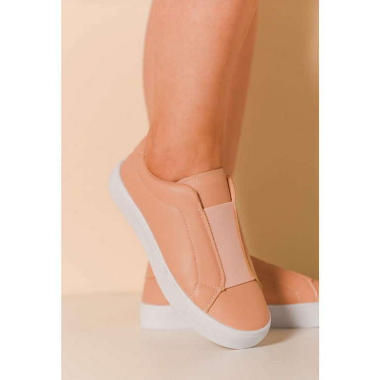 Tenis Feminino Branco Bege sem cadarço com elást