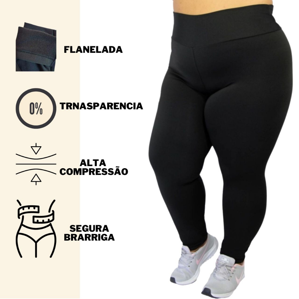 Legging Plus Size Peluciada Calça Suplex Macio Flanelada Por Dentro Cintura Alta Costura Reforçada G