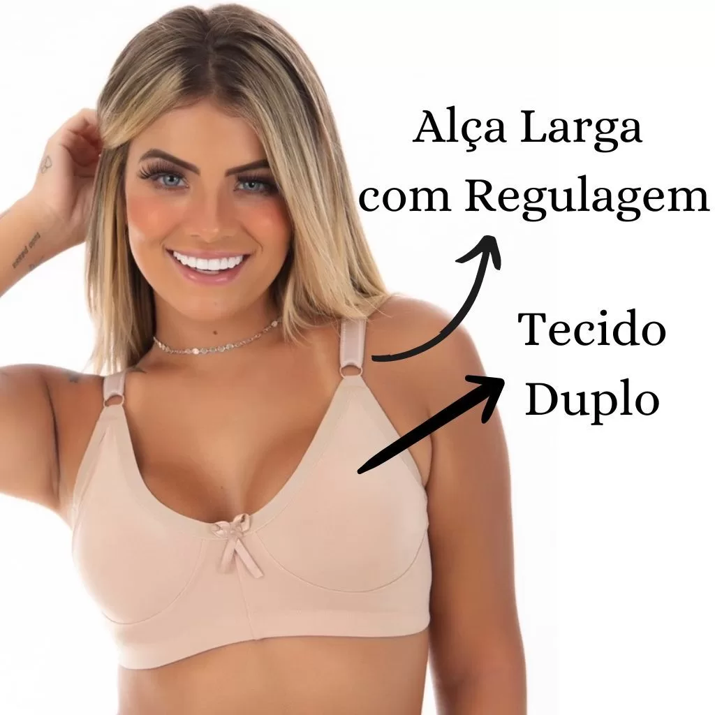 Kit 4 Sutiã Reforçado Plus Size Sem Bojo Sustenção Alça Regulável Confortável