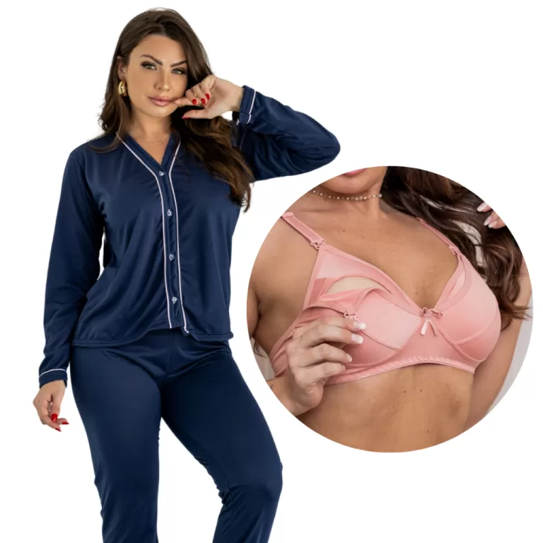 KIT 1 pijama americano de botão e 1 sutiã amamen