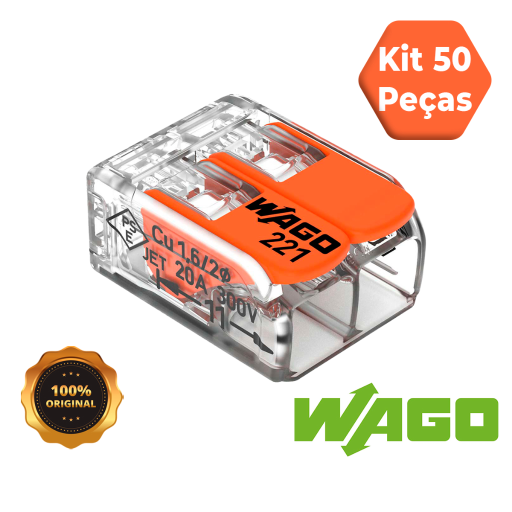 Conector de Fio Elétrcio Wago 221-412 Conector Wago Emenda 4mm² 32A conexão automática Kit 5 peças