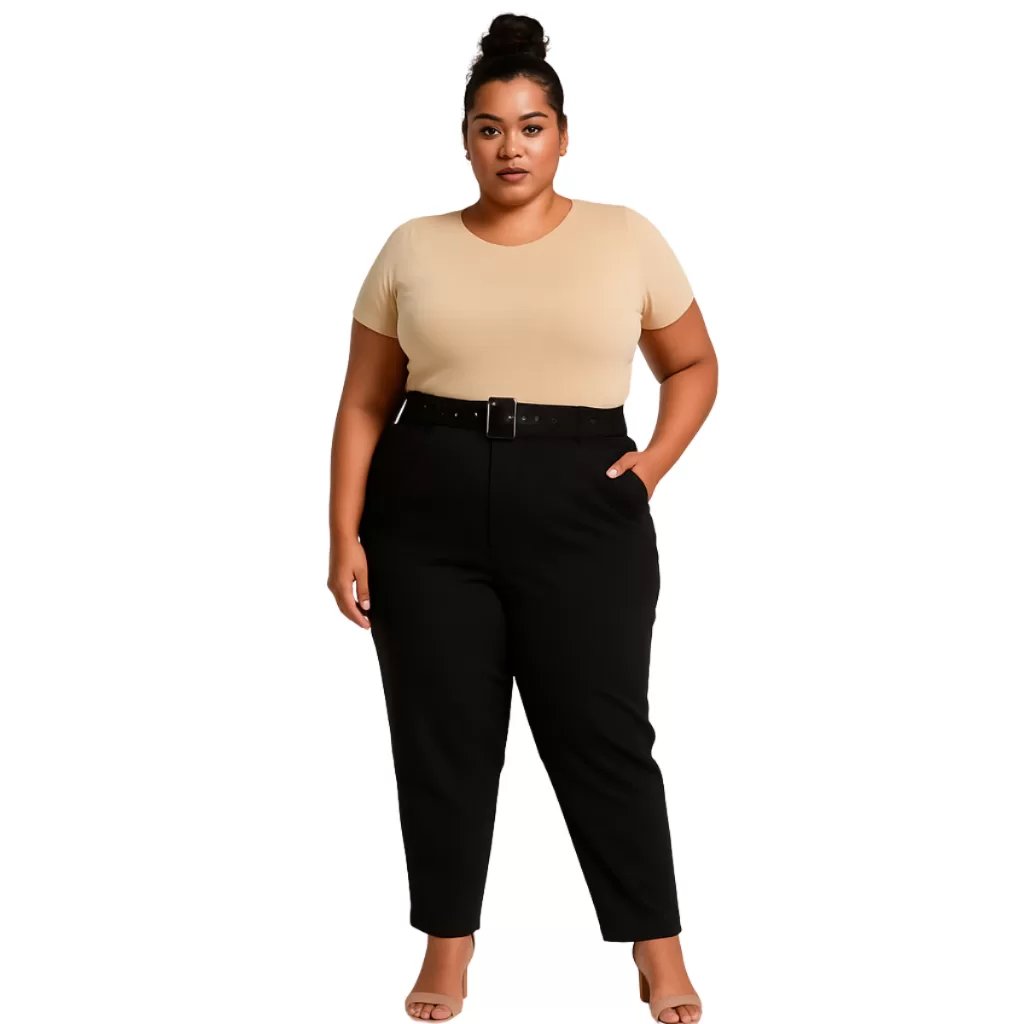 Calça Feminina Alfaiataria Plus Size G1 G2 G3 Com Cinto Casual Elegante Confortável Barra Reta