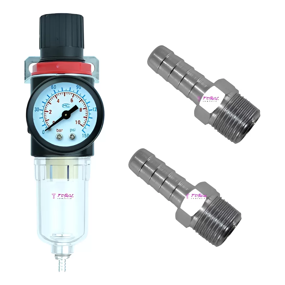 Filtro Regulador Ar Compressor 1/4 Completo Com 2 Espigão 5/16