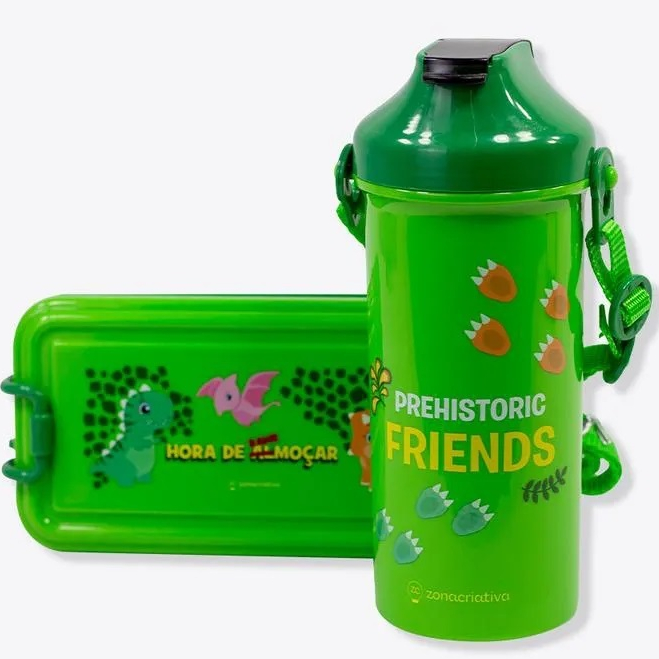 KIT LANCHEIRA MARMIRA COM TALHER INFANTIL DINOSSAU