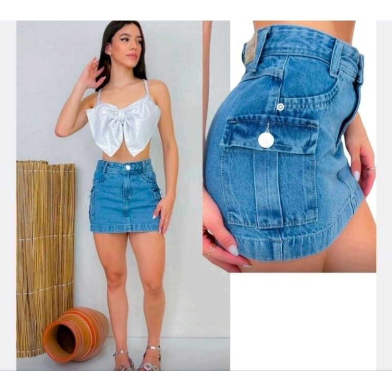 Mini Saia Jeans Cargo Infanto Juvenil Sem Lycra 10