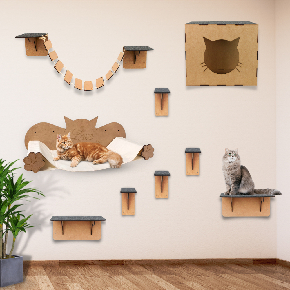 Playground para Gatos com 9 Peças Brinquedo de Gato Ponte Nicho Rede Degraus Diversão para seu Pet