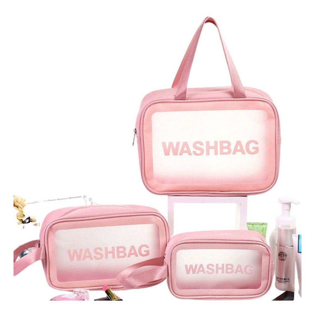 Kit 3 Necessaires Transparentes Impermeáveis Organizadoras Viagem