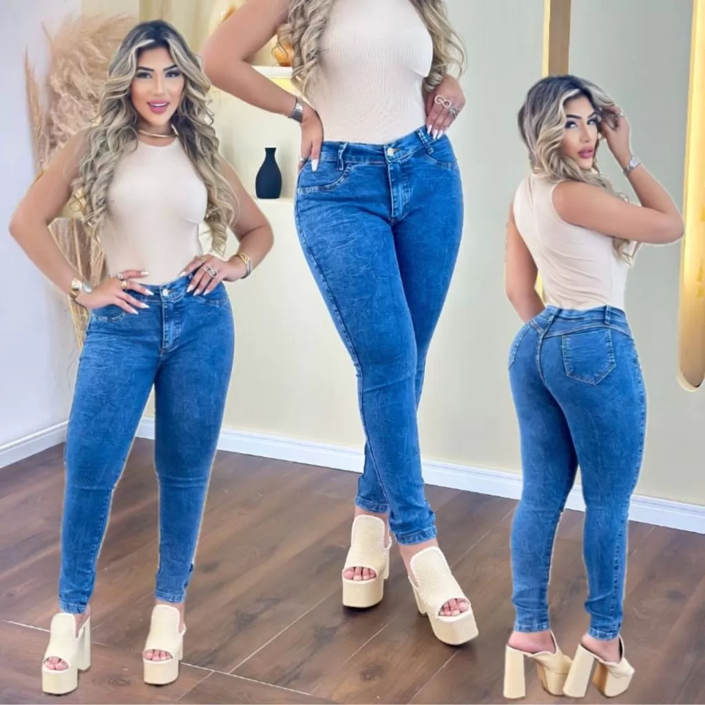 Calça Jeans Feminino Marmorizada C/Elastano Ajuste Perfeito Acabamento Premium