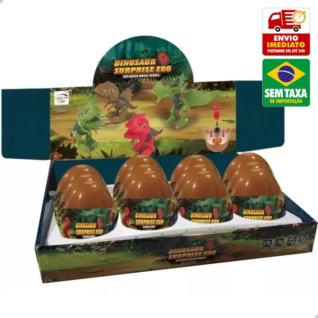 Brinquedo Ovo Surpresa de Montar Dinossauros Sortidos 4 Modelos Dinossaur Surprise Eggs DuteToys