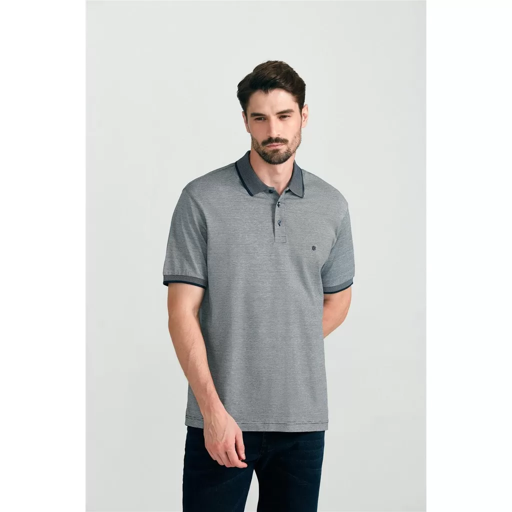 Polo Manga Curta Comfort Pima – Azul Marinho / Creme