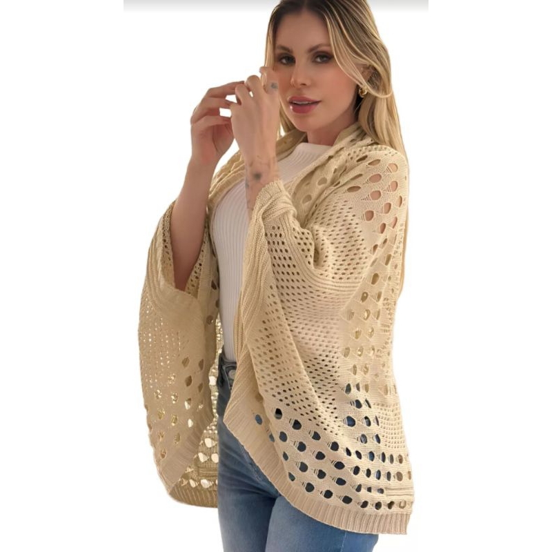 CAPA KIMONO RENDADO INVERNO TRICOT ELEGANTE ÚNICO – PLUS SIZE