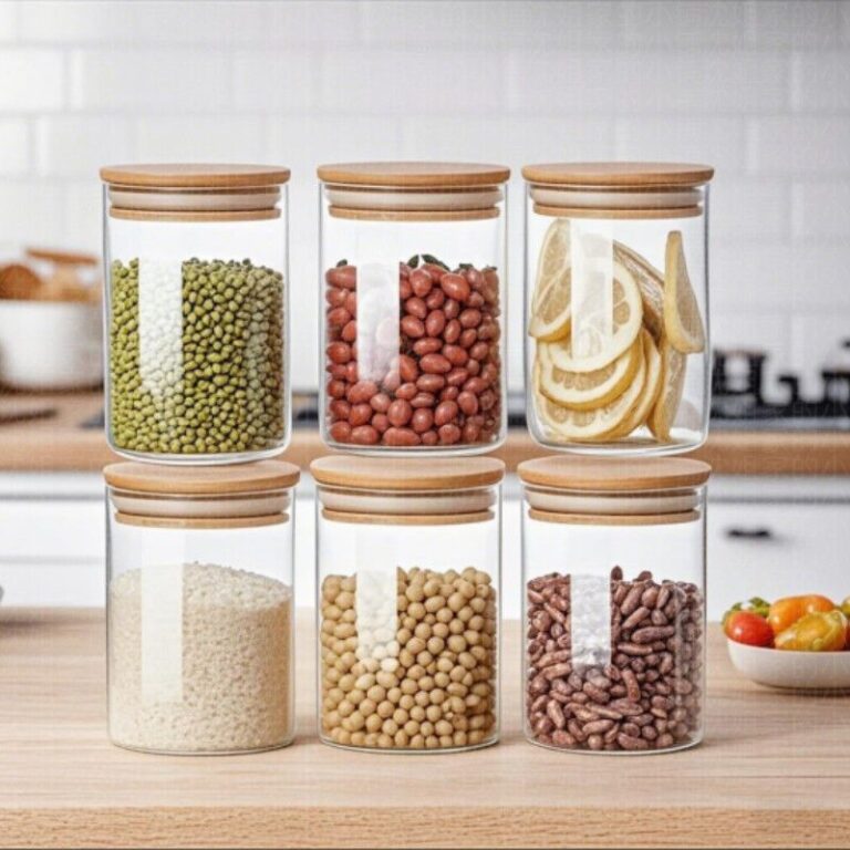 Kit 6 Potes Para Alimentos Com Tampa Bambu Potes D